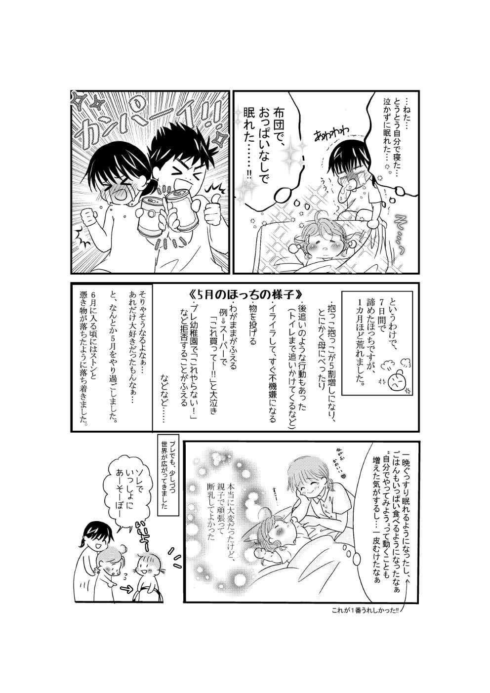 断乳が成功して夫婦で乾杯！娘も睡眠も深くなり食欲も増した。がんばったかいがあった7日間でした。
